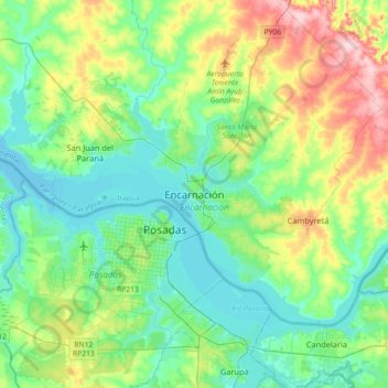 Carte topographique Encarnación, altitude, relief