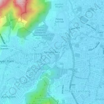 Carte topographique Kampung Baru, altitude, relief