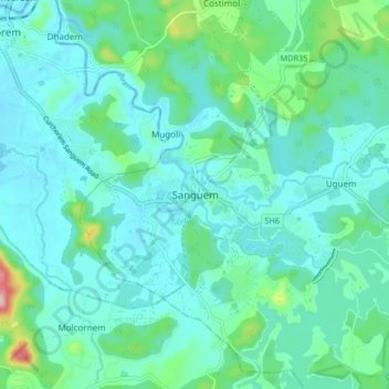 Carte topographique Sanguem, altitude, relief