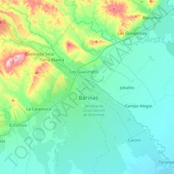 Carte topographique Barinas, altitude, relief