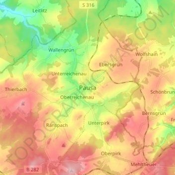 Carte topographique Pausa, altitude, relief