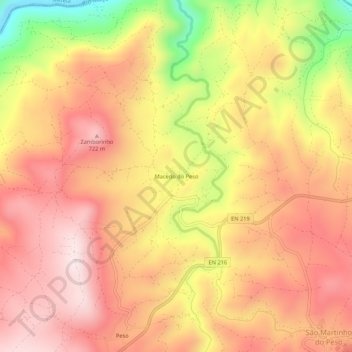 Carte topographique Macedo do Peso, altitude, relief