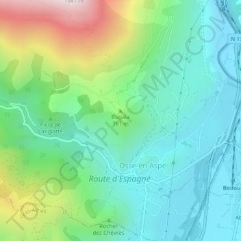 Carte topographique Table d'Orientation du Bugala, altitude, relief