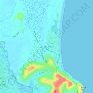 Carte topographique Lennox Head, altitude, relief