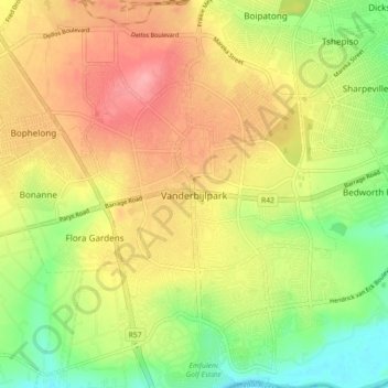 Carte topographique Vanderbijlpark, altitude, relief