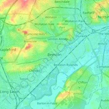 Carte topographique Beeston, altitude, relief