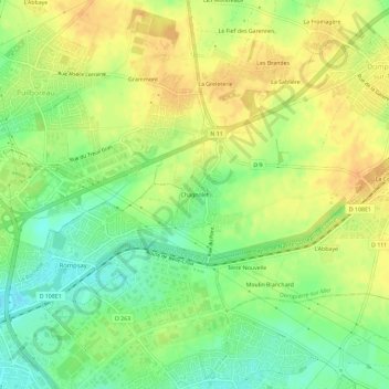 Carte topographique Chagnolet, altitude, relief