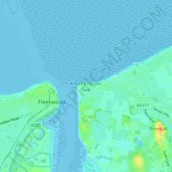 Carte topographique Knott End-On-Sea, altitude, relief