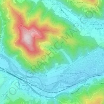 Carte topographique Urgental, altitude, relief