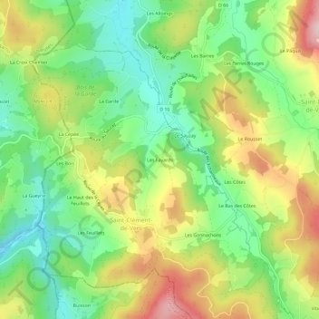 Carte topographique Les Fayards, altitude, relief