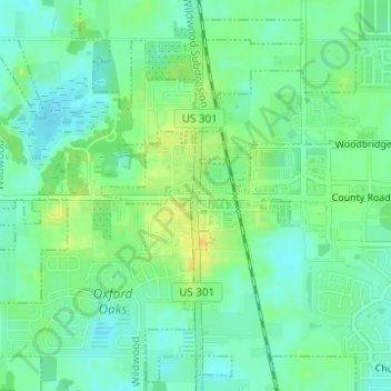 Carte topographique Oxford, altitude, relief