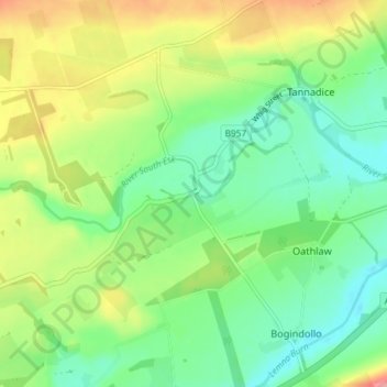 Carte topographique Justinhaugh, altitude, relief