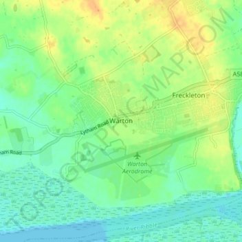 Carte topographique Warton, altitude, relief