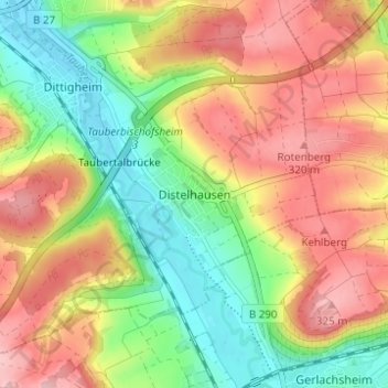 Carte topographique Distelhausen, altitude, relief
