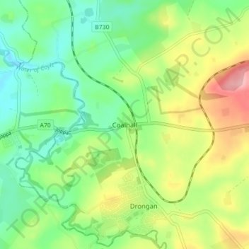 Carte topographique Coalhall, altitude, relief