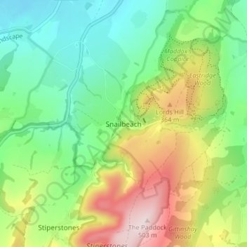 Carte topographique Snailbeach, altitude, relief