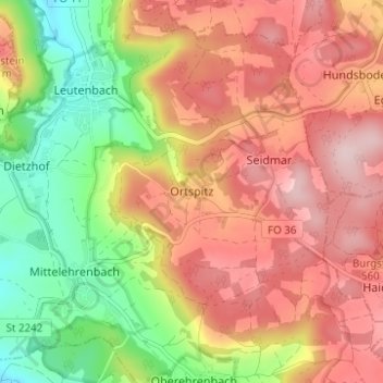 Carte topographique Ortspitz, altitude, relief