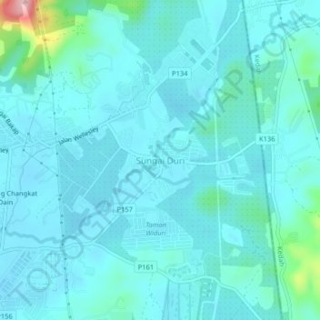 Carte topographique Sungai Duri, altitude, relief