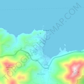 Carte topographique Μπαλί, altitude, relief