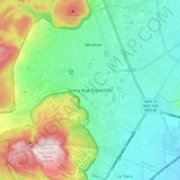 Carte topographique Santa Ana Tepetitlán, altitude, relief