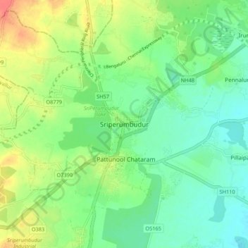 Carte topographique Sriperumbudur, altitude, relief