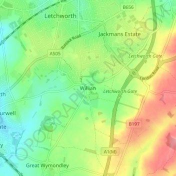 Carte topographique Willian, altitude, relief