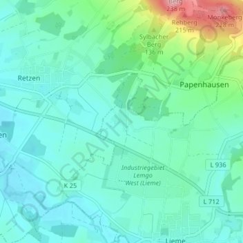 Carte topographique Rhiene, altitude, relief