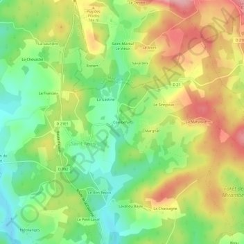 Carte topographique Combefort, altitude, relief