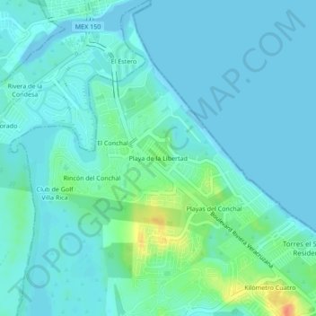 Carte topographique Playa de la Libertad, altitude, relief