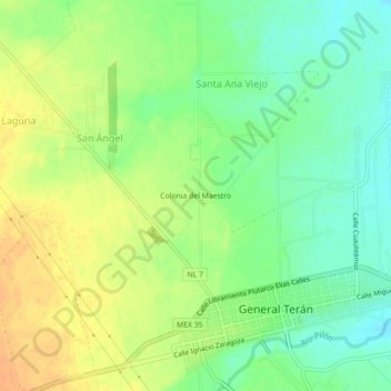 Carte topographique Colonia del Maestro, altitude, relief