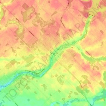 Carte topographique Fergus, altitude, relief