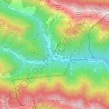 Carte topographique Uccea / Učja, altitude, relief