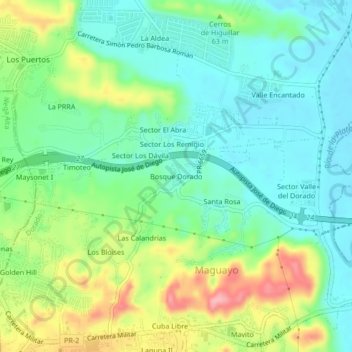 Carte topographique Bosque Dorado, altitude, relief