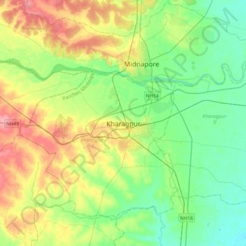 Carte topographique Kharagpur, altitude, relief