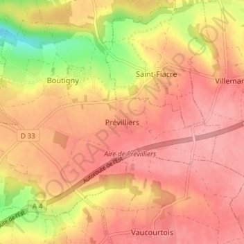Carte topographique Prévilliers, altitude, relief
