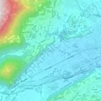 Carte topographique Mugnai, altitude, relief