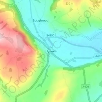 Carte topographique Llyswen, altitude, relief