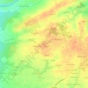 Carte topographique Beuzec, altitude, relief
