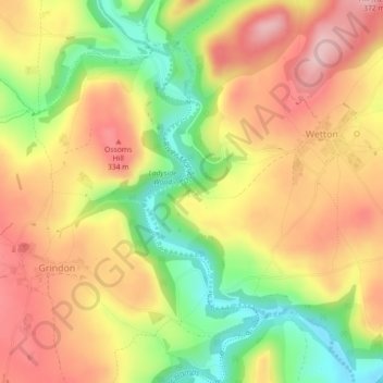Carte topographique Thor's Cave, altitude, relief