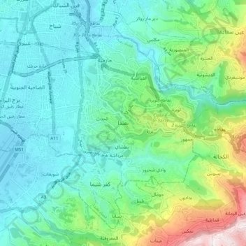 Carte topographique Baabda, altitude, relief