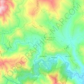 Carte topographique Las Cuevas, altitude, relief