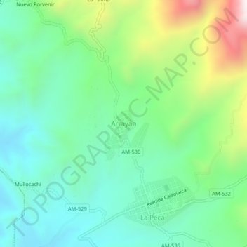 Carte topographique Arrayan, altitude, relief