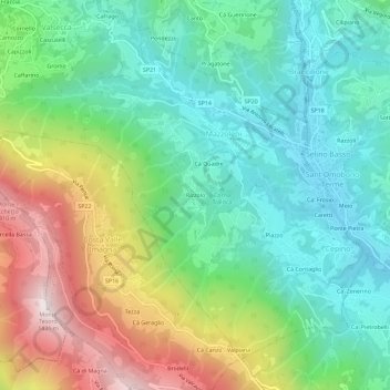 Carte topographique Rizzolo, altitude, relief