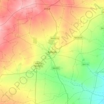 Carte topographique Amreli, altitude, relief