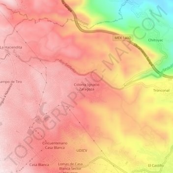 Carte topographique Colonia Ignacio Zaragoza, altitude, relief