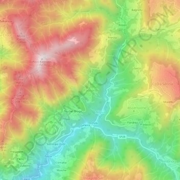 Carte topographique Pagliaro, altitude, relief
