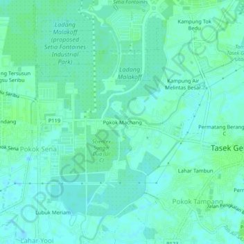 Carte topographique Pokok Machang, altitude, relief