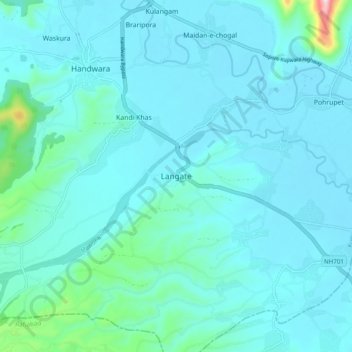Carte topographique Langate, altitude, relief