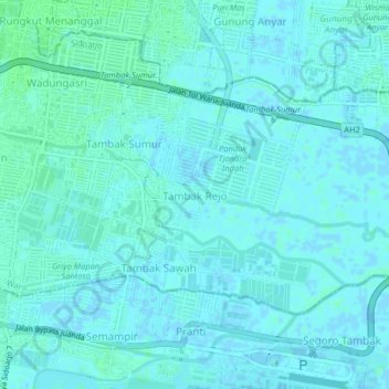 Carte topographique Tambak Rejo, altitude, relief