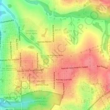Carte topographique Jardim Lancaster, altitude, relief